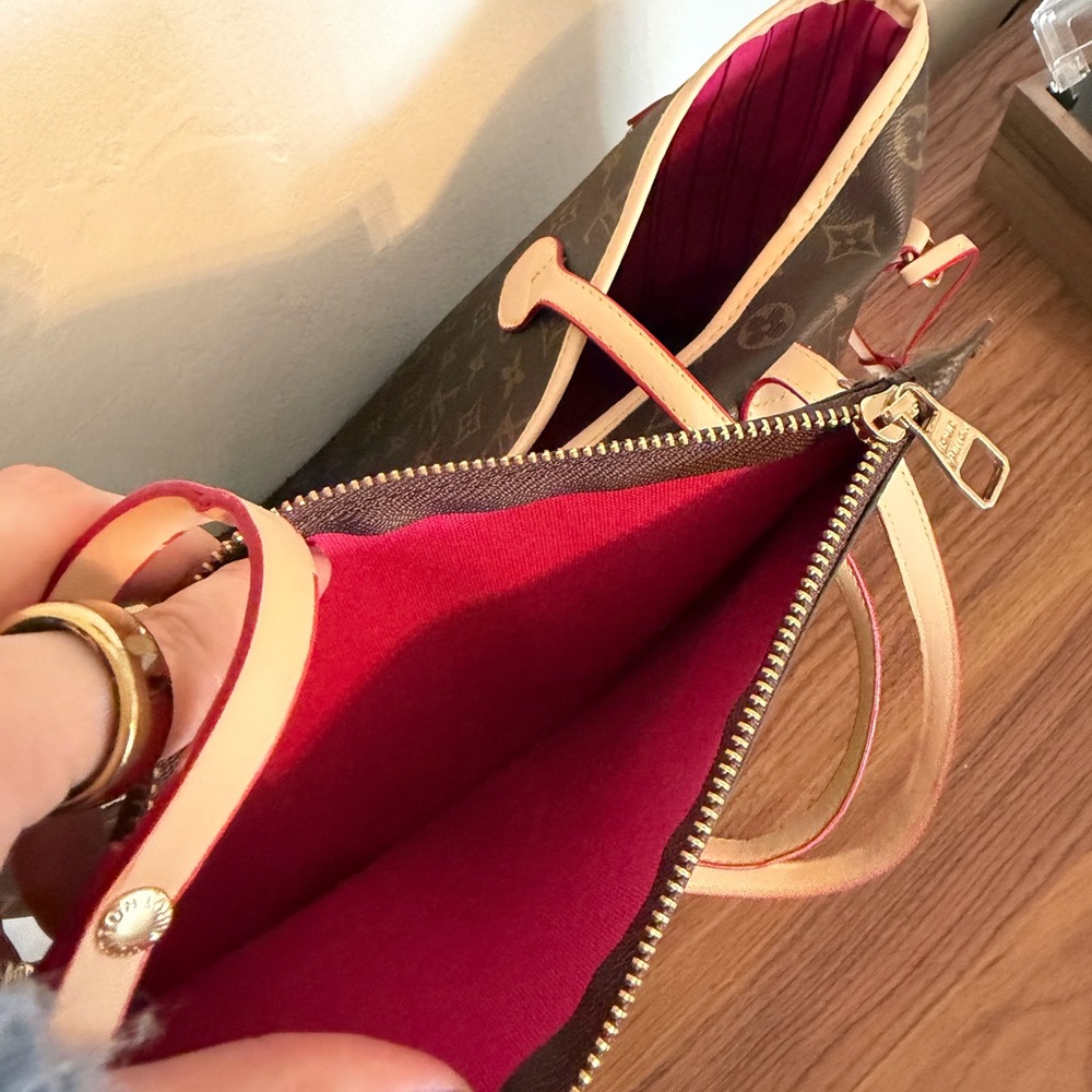 Monogram Purse Bag with Hot Pink Interior and Insert - Brown - Picture 7 of 12